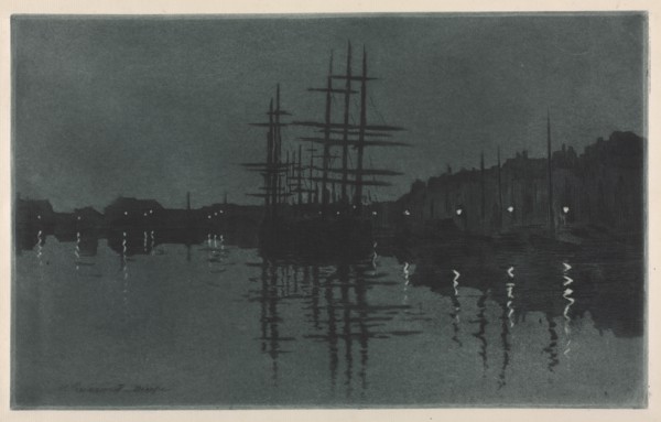 Effect of Moon at Dieppe, c. 1885. Creator: Henri Charles Guérard (French, 1846-1897).