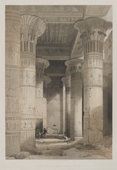 Egypt and Nubia, Volume I: View Under the Grand Portico of the Temple, Philae, 1846. Creator: Louis Haghe (British, 1806-1885); F.G.Moon, 20 Threadneedle Street, London.
