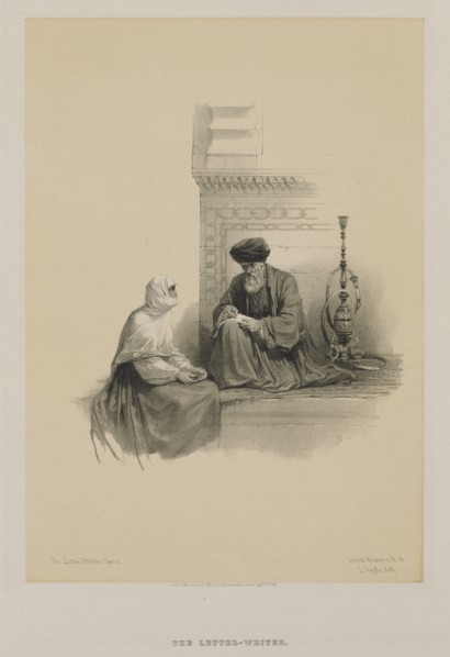 Egypt and Nubia, Volume III: The Letter-Writer, Cairo, 1849. Creator: Louis Haghe (British, 1806-1885); F.G.Moon, 20 Threadneedle Street, London.
