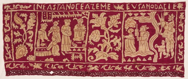 Embroidered Border: The Making of Unleavened Bread and the Israelites Sent Away, 1500s-1600s. Creator: Unknown.