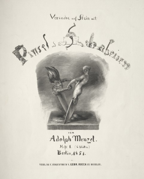 Essay on Stone with Brush and Scraper: Title Page, 1851. Creator: Adolph von Menzel (German, 1815-1905).