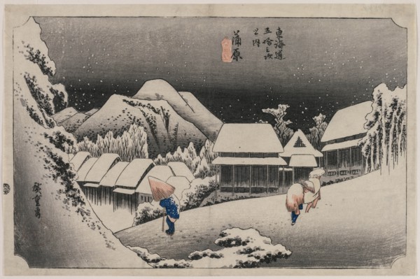 Evening Snow at Kambara (number sixteen of the series Fifty-three Stations of the Tokaido), 1833. Creator: Ando Hiroshige (Japanese, 1797-1858).