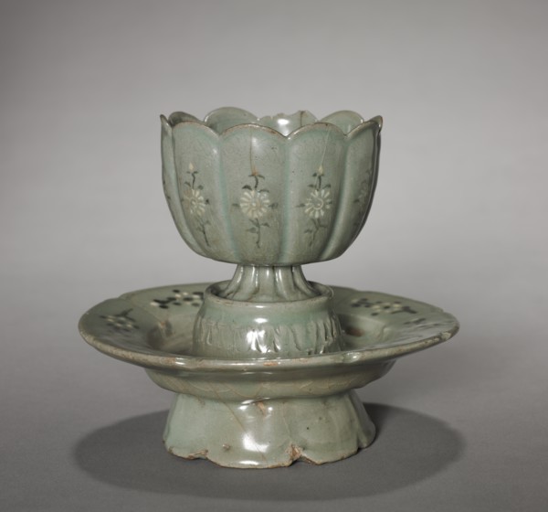 Floral-shaped Cup and Saucer with Inlaid Chrysanthemum Design, 1100s-1200s. Creator: Unknown.