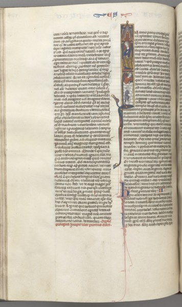 Fol. 174v, Ezra, historiated initial I, Cyrus directing the building of the Temple, c. 1275-1300. Creator: Unknown.