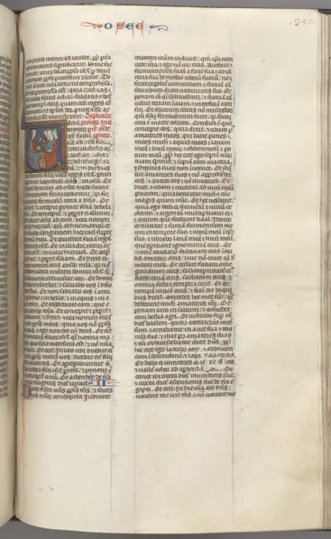 Fol. 350r, Hosea, historiated initial V, Hosea preaching to three men. , c. 1275-1300. Creator: Unknown.