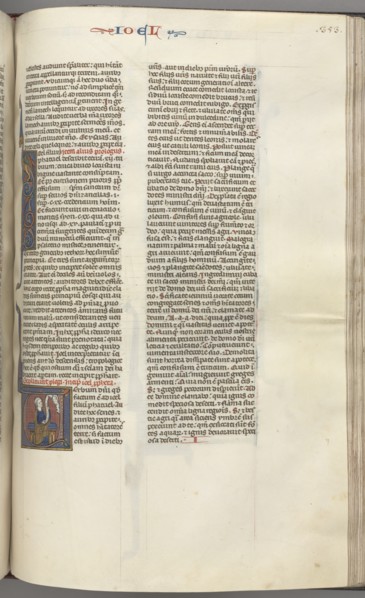 Fol. 353r, Joel, historiated initial V, Joel seated with a scroll, bust of God above, c. 1275-1300. Creator: Unknown.