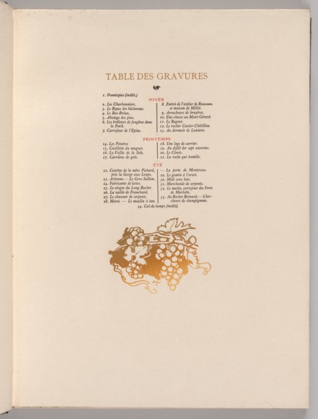 Fontainebleau Forest: Grapes, Cul-de-lampe (Table of Engravings) (La Forêt de Fontainebleau..., 1908 Creator: Auguste Louis Lepère (French, 1849-1918); A. Desmoulins, Paris.