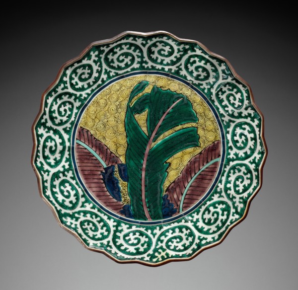 Foliate Dish with Banana Leaf Design: Kutani Ware, 19th Century. Creator: Unknown.