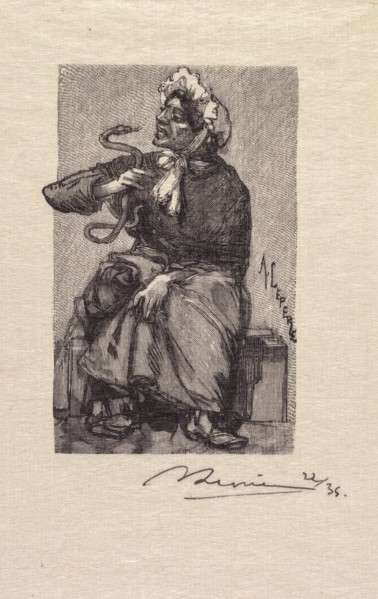 Fontainebleau Forest: Serpent Merchant (La Forêt de Fontainebleau: Marchande de Serpents), 1890. Creator: Auguste Louis Lepère (French, 1849-1918); A. Desmoulins, Published in Revue Illustrée, 1887-90...