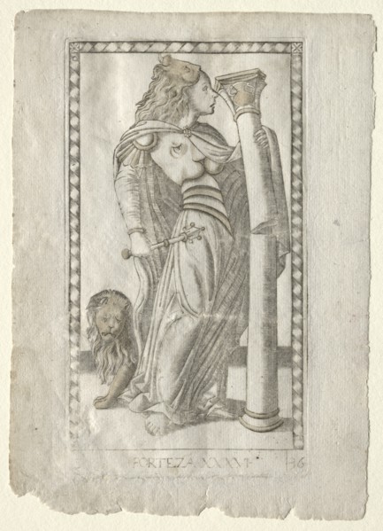 Forteza (from the Tarocchi, series B: Cosmic Principles & Virtues, #36), before 1467. Creator: Master of the E-Series Tarocchi (Italian, 15th century).