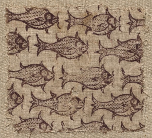 Fragment of a wood-block print on linen, 1200s - 1300s. Creator: Unknown.