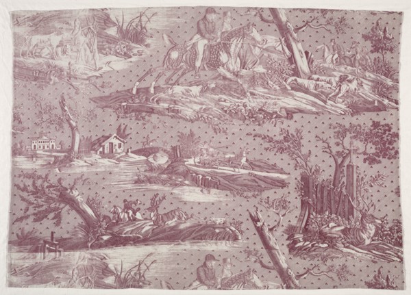 Fragment of Copperplate Printed Cotton with Hunting Scene Design, c. 1815. Creator: Horace Vernet (French, 1789-1863).
