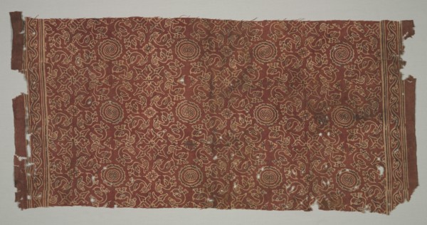 Fragment with geese circling lotus medallions, 1400s. Creator: Unknown.