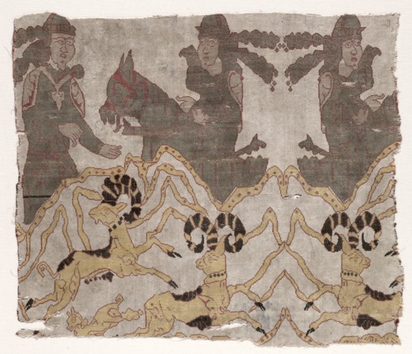 Fragment with Landscape, Hunters and Ibexes, 800s. Creator: Unknown.