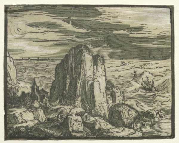 From a set of 4 Landscapes: Cliffon the seashore. Creator: Hendrick Goltzius (Dutch, 1558-1617).