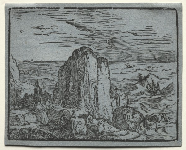 From a set of 4 Landscapes: No.4- Cliff on the Seashore. Creator: Hendrick Goltzius (Dutch, 1558-1617).