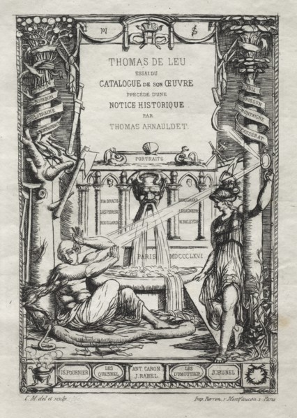 Frontispiece for a Catalogue of the Engravings of Thomas de Leu, 1866. Creator: Charles Meryon (French, 1821-1868).