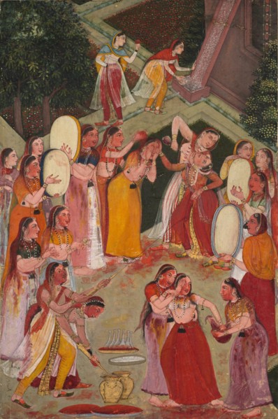 Girls Spraying Each Other at Holi, c. 1640-1650. Creator: Unknown.