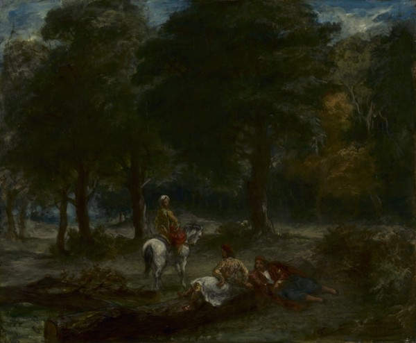 Greek Cavalry Men Resting in Forest, 1858. Creator: Eugène Delacroix (French, 1798-1863).