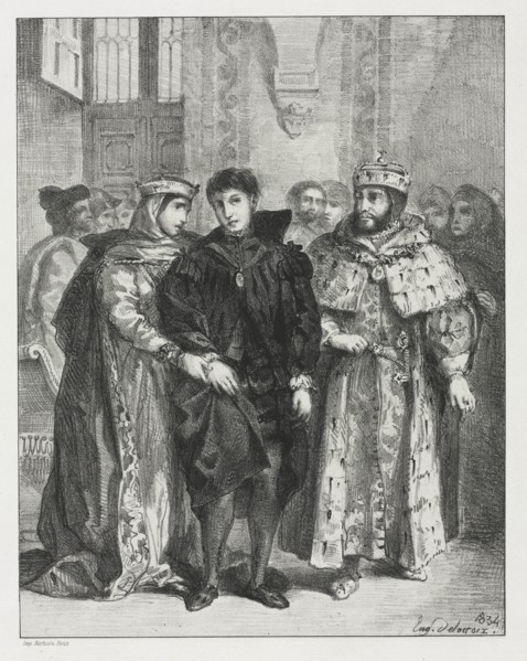 Hamlet: The Queen Endeavors to Console Hamlet, 1834. Creator: Eugène Delacroix (French, 1798-1863).