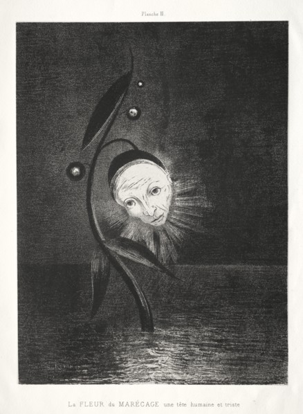 Homage to Goya: The Marsh Flower, a Sad Human Head, 1885. Creator: Odilon Redon (French, 1840-1916); Lemercier & Cie..