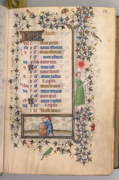 Hours of Charles the Noble, King of Navarre (1361-1425): fol. 8r, August, c. 1405. Creator: Master of the Brussels Initials and Associates (French).