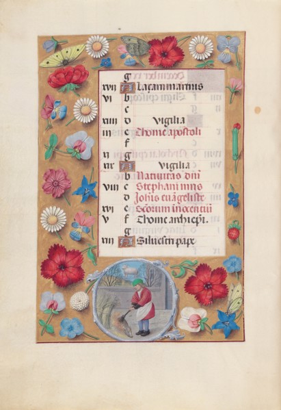 Hours of Queen Isabella the Catholic, Queen of Spain: Fol. 13v, December, c. 1500. Creator: Master of the First Prayerbook of Maximillian (Flemish, c. 1444-1519); Associates, and.