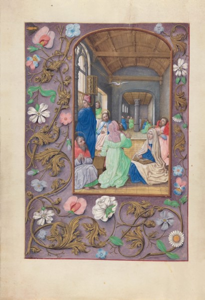 Hours of Queen Isabella the Catholic, Queen of Spain: Fol. 31v, Pentecost, c. 1500. Creator: Master of the First Prayerbook of Maximillian (Flemish, c. 1444-1519); Associates, and.