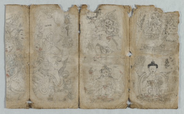 Iconographic Drawing: Vaishravana, Yama, Vsnisavijaya, Tara?(recto)...Enlightened Beings (verso), c1 Creator: Unknown.