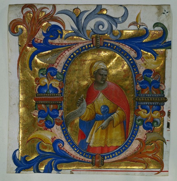 Initial D[eus in loco] with a Prophet Excised from a Gradual, 1409-10. Creator: Lorenzo Monaco (Italian, c. 1370-1425).