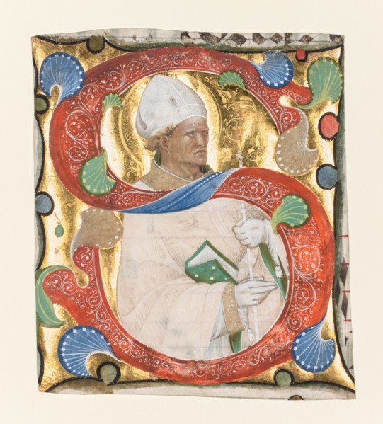 Initial S from a Gradual: St. Augustine, c. 1420. Creator: Master of the Murano Gradual (Italian).