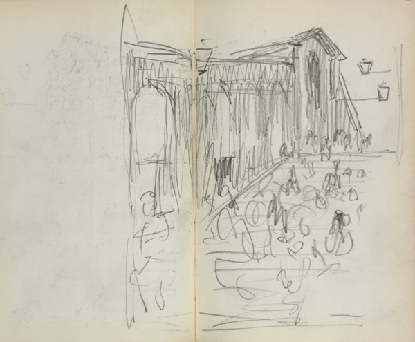 Italian Sketchbook: Bridge with Figures (page 95 & 96), 1898-1899. Creator: Maurice Prendergast (American, 1858-1924).