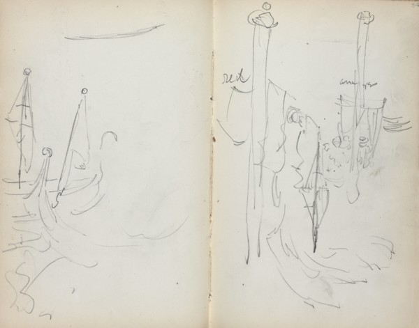 Italian Sketchbook: Venetian Harbor View (page 33 & 34), 1898-1899. Creator: Maurice Prendergast (American, 1858-1924).