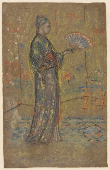 Japanese Woman Painting a Fan (recto); Standing Woman Holding Up Her Dress (verso), c. 1872. Creator: James McNeill Whistler (American, 1834-1903).