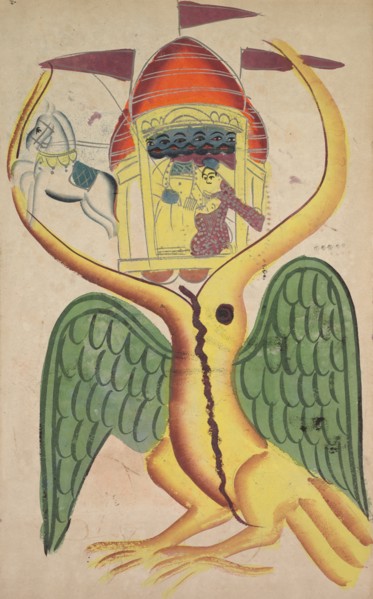 Jatayu Hinders Ravana?s Chariot, Trying to Prevent the Abduction of Sita, 1800s. Creator: Unknown.