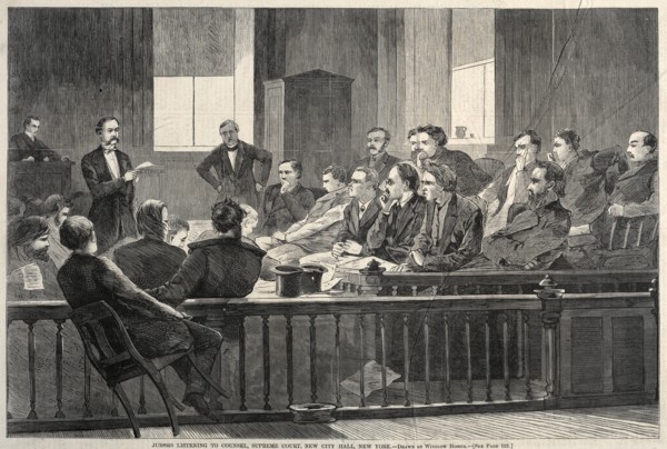Jurors Listening to Counsel, Supreme Court, New City Hall, New York, 1869. Creator: Winslow Homer (American, 1836-1910).