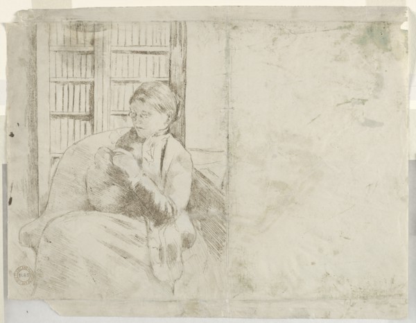 Knitting in the Library (verso), c. 1881. Creator: Mary Cassatt (American, 1844-1926).