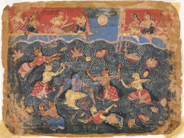 Krishna sporting with the gopis in the Jumna River, from a Bhagavata Purana, c. 1525-50. Creator: , probably by.