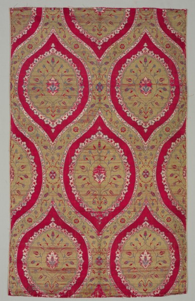 Lampas with floral medallions in ogival lattice, 1550-1575. Creator: Unknown.