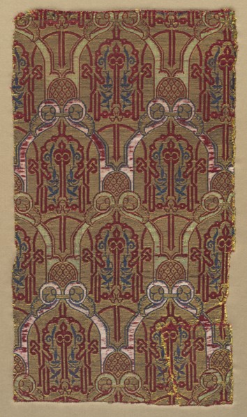 Lampas with palmette arches with Alhambra wall pattern, 1300s. Creator: Unknown.