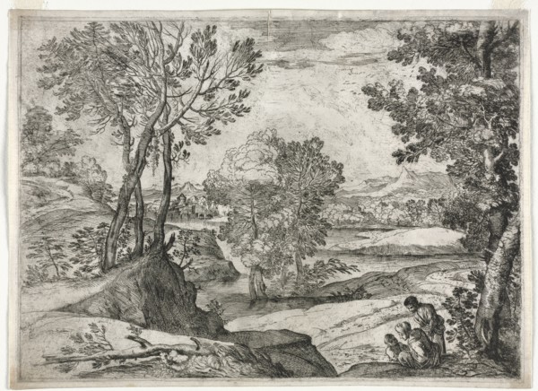 Landscape with a Family, 1643. Creator: Giovanni Francesco Grimaldi (Italian, 1606-1680).