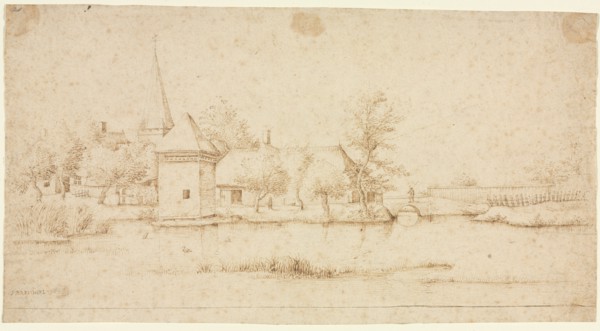 Landscape with a Moated Village, 1559-1561. Creator: Master of the Small Landscapes (Flemish).