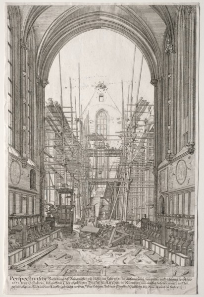 LArt Ancien Zurich: View in the Church of the Franciscans, Barfüsser-Kirke, 1681. Creator: Johan Ulrich Krauss (German, 1655-1719).