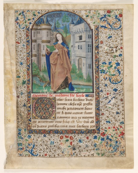 Leaf from a Book of Hours: St. Barbara (2 of 2 Excised Leaves), c. 1465. Creator: Master of Jacques de Luxembourg (French).