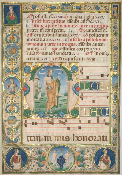 Leaf from a Gradual: Initial (M) with St. Andrew (recto), c. 1480. Creator: Jacopo Filippo d' Argenta (Italian, 1501).