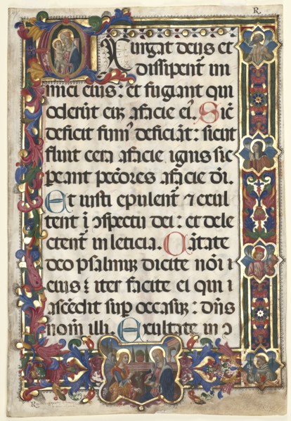 Leaf from a Psalter with Full Border with Medallions (Annunciation, SS. Jerome, Clare..., 1475. Creator: Unknown.