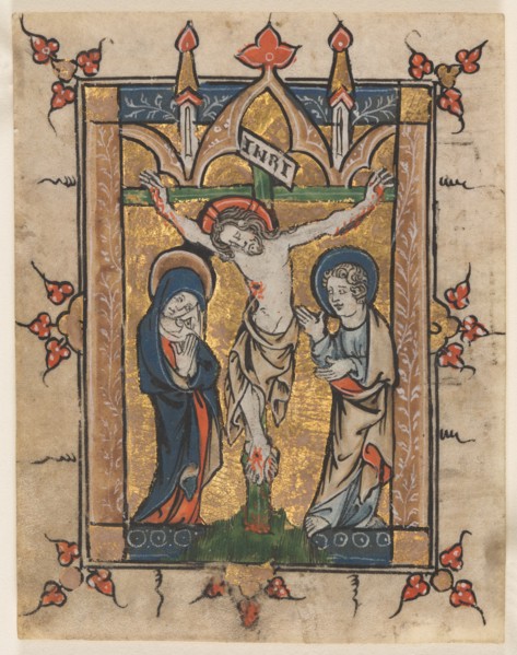 Leaf from a Psalter: The Crucifixion, c. 1300-1330. Creator: Unknown.