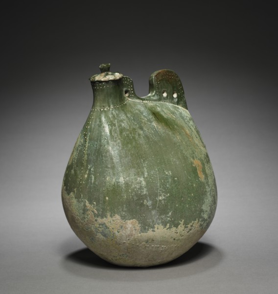 Leather Bag-Shaped Flask with Cover, 916-1125. Creator: Unknown.