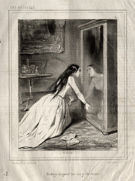 Les Actrices: Protegez Seigneur! un vierge chrétienne, 1843. Creator: Paul Gavarni (French, 1804-1866).