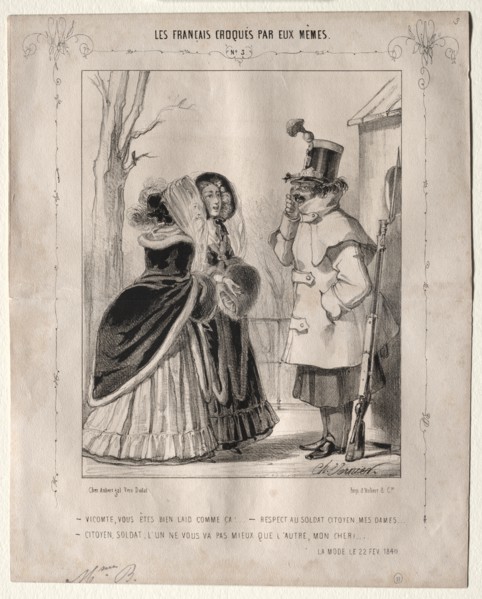 Les Français croquès par eux-mêmes: Vicomte, vous êtes bien laid comme ca!..., 1840. Creator: Charles Vernier (French, 1831-1887).